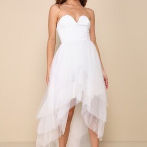 Lulus Precious Angel White Mesh Strapless High-low Maxi Dress - Size M